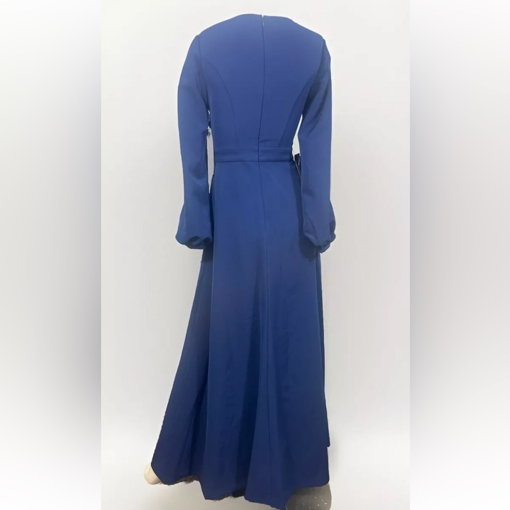 NWT KAY UNGER Sz 4 Navy Long Balloon Sleeve Full-Length Formal Sheath Dress - Picture 3 of 16